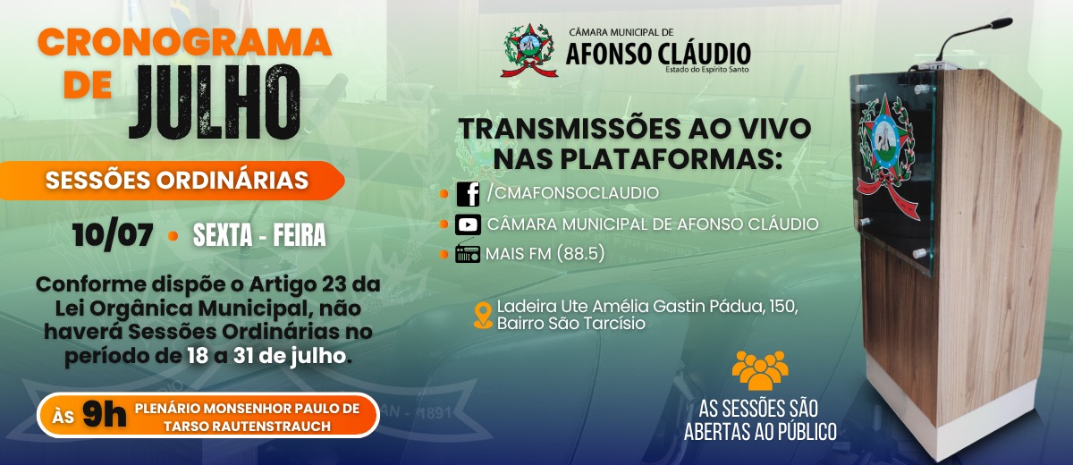 Cronograma das Sessões do Mês de Julho