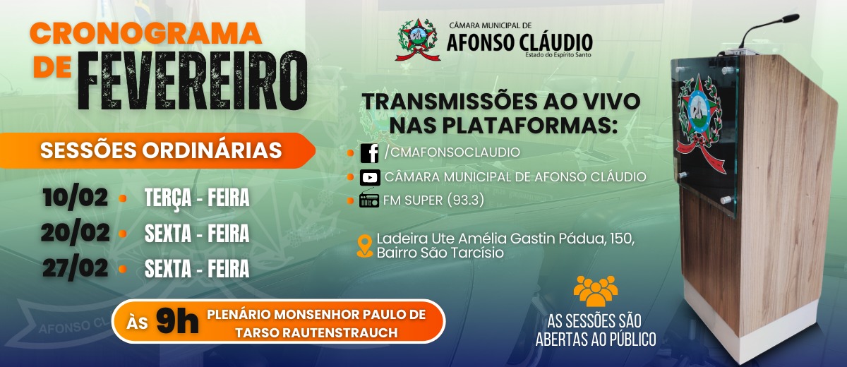 Cronograma das Sessões do Mês de Fevereiro