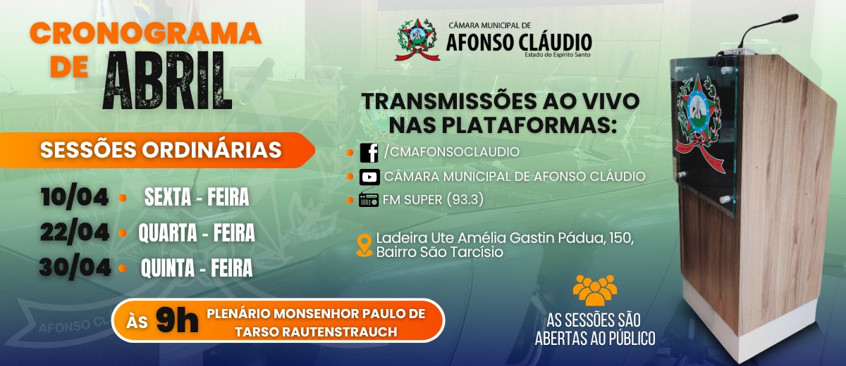 Cronograma das Sessões do Mês de Abril