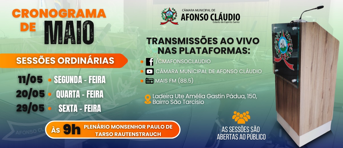 Cronograma das Sessões do Mês de Maio