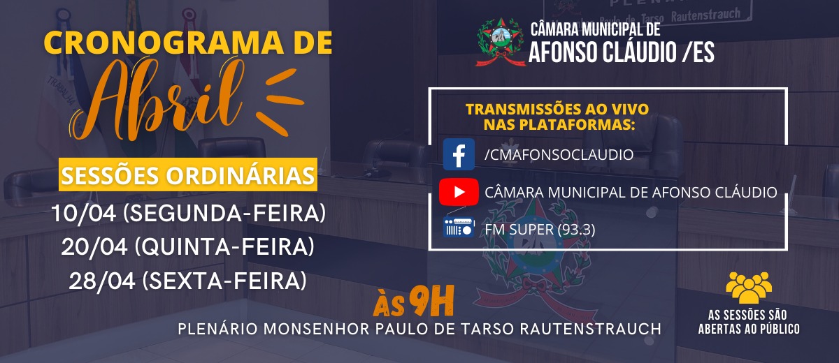 Cronograma das Sessões do Mês de Abril
