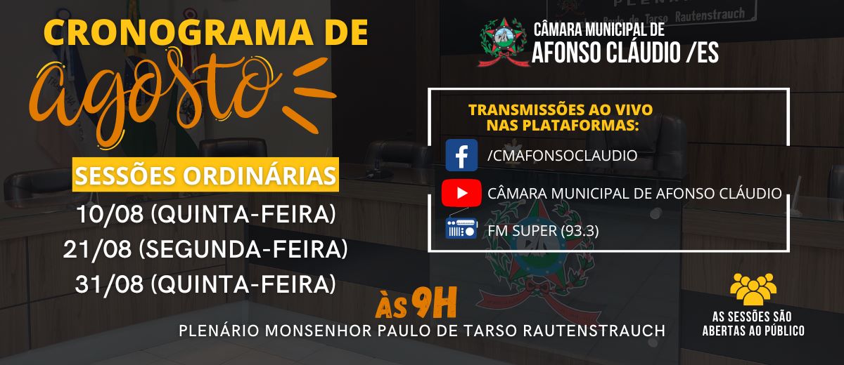 Cronograma das Sessões do Mês de Agosto