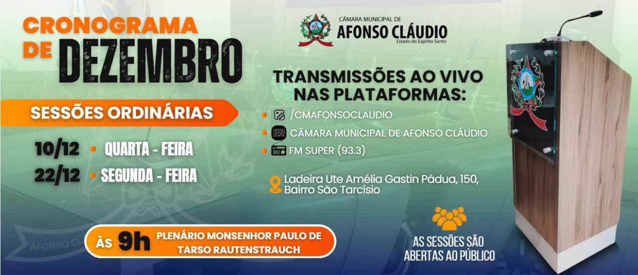 Cronograma das Sessões do Mês de Dezembro