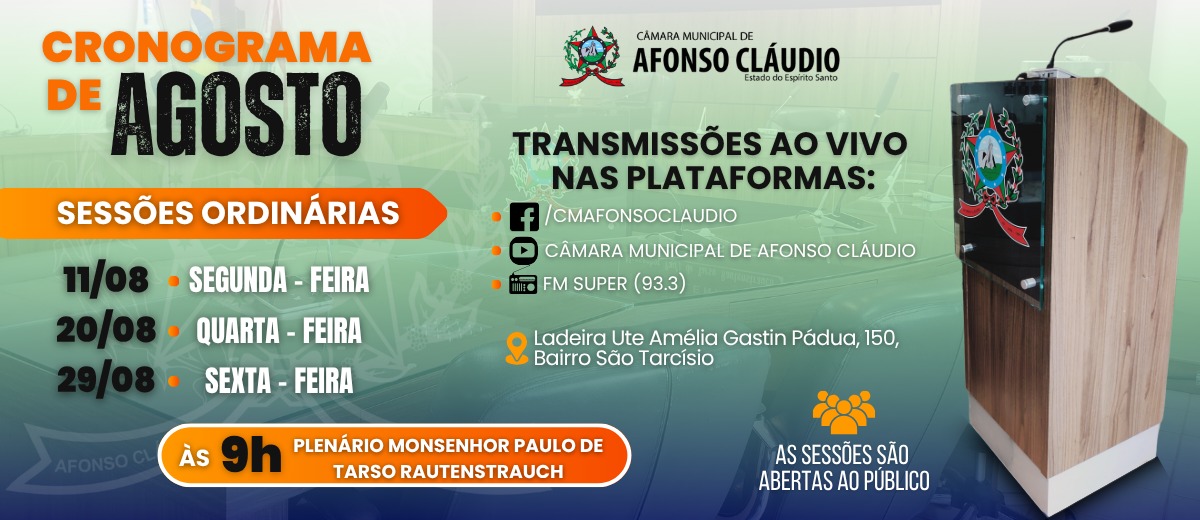 Cronograma das Sessões do Mês de Agosto