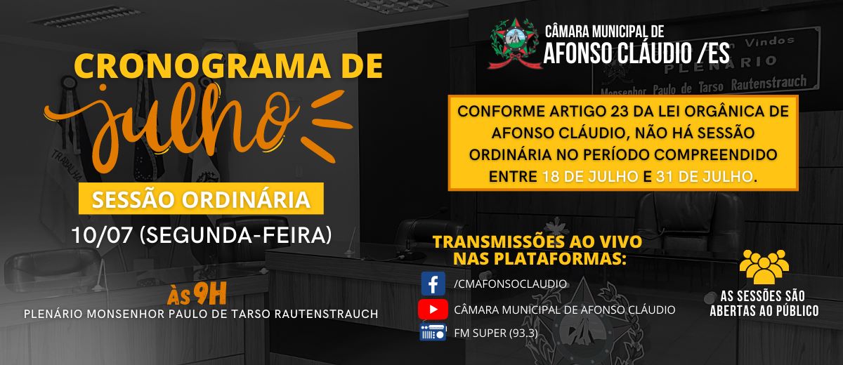 Cronograma das Sessões do Mês de Julho