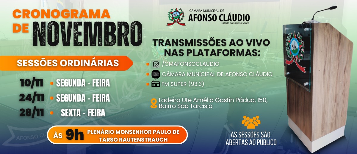 Cronograma das Sessões do Mês de Novembro