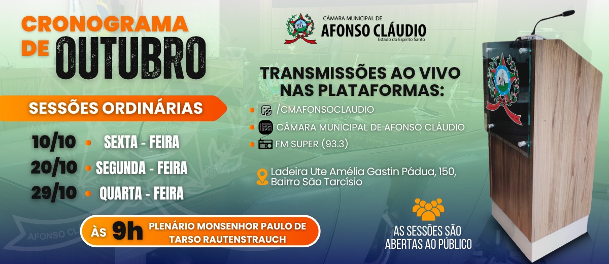 Cronograma das Sessões do Mês de Outubro