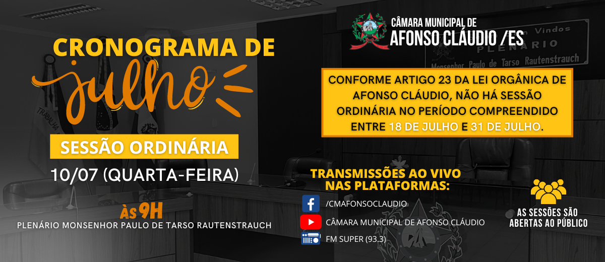 Cronograma das Sessões do Mês de Julho