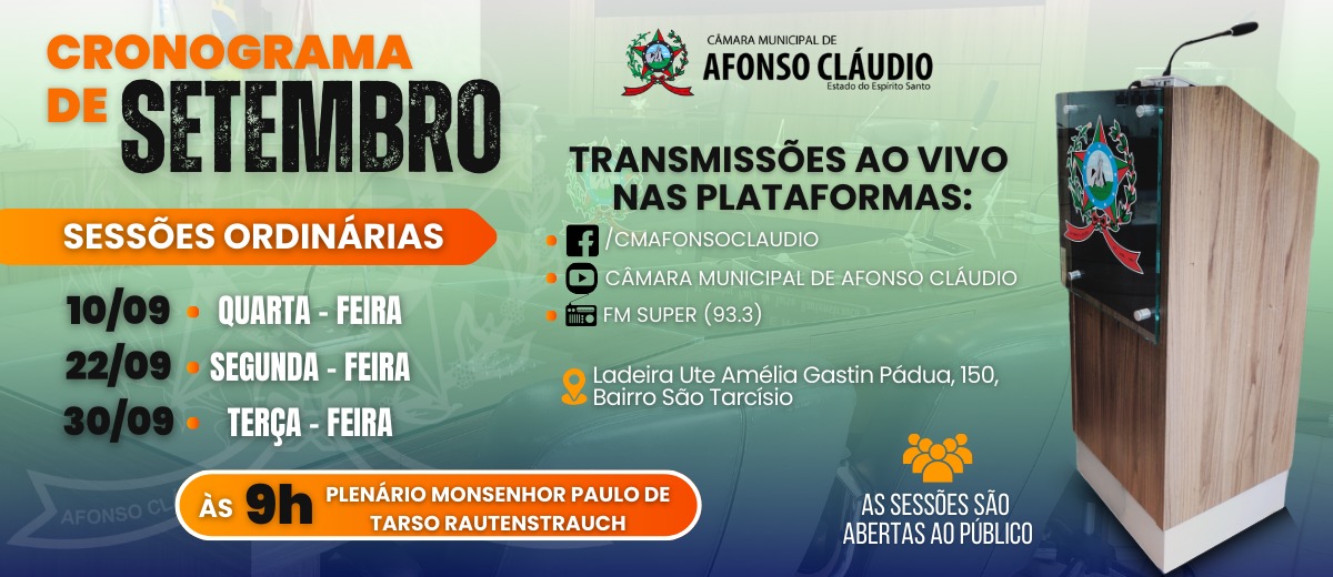 Cronograma das Sessões do Mês de Setembro