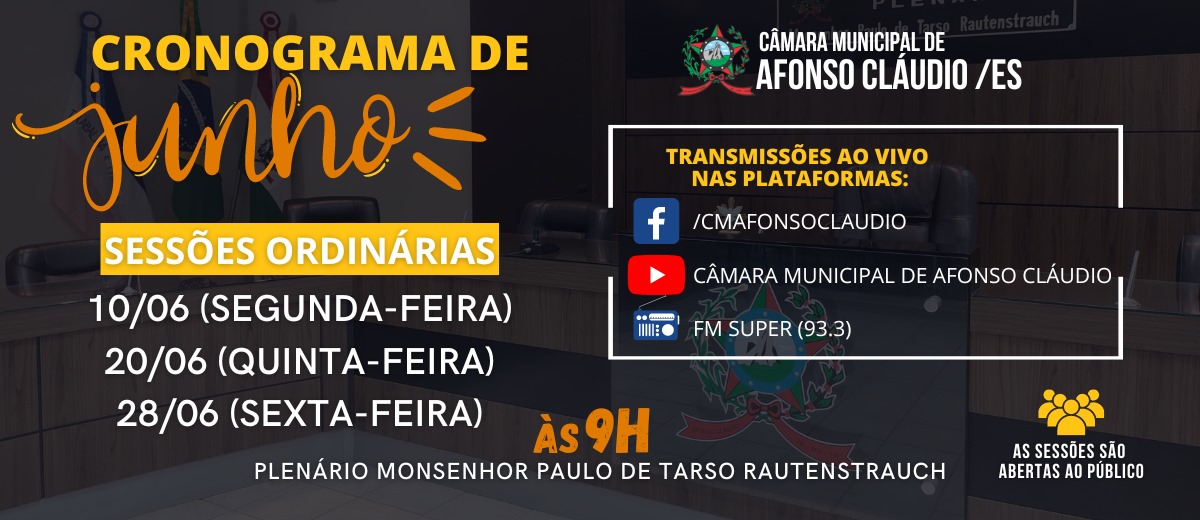 Cronograma das Sessões do Mês de Junho