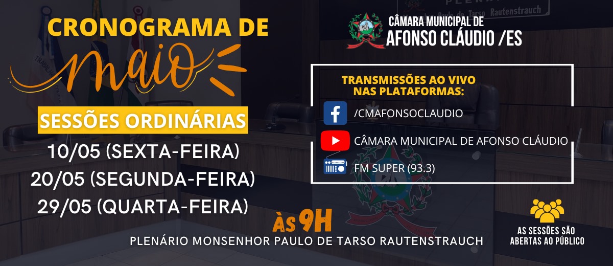 Cronograma das Sessões do Mês de Maio